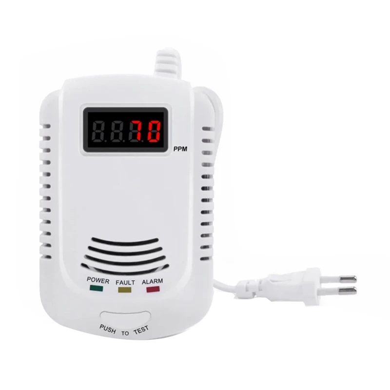 Gas Detector, Gas Alarm Sensor Methane Propane, Gas Leak Detector LCD Security, EU Plug