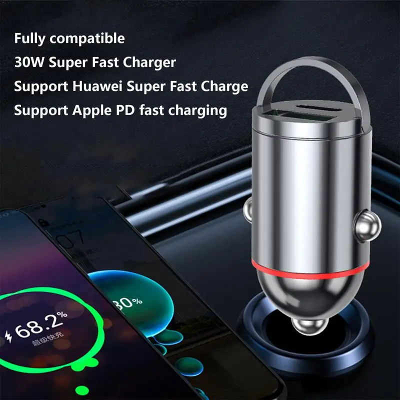 Car Lighter USB Charger 30W USB C Charger Adapter Safety Charger With Foldable Ring For Cell Phones Tablets Game Consoles