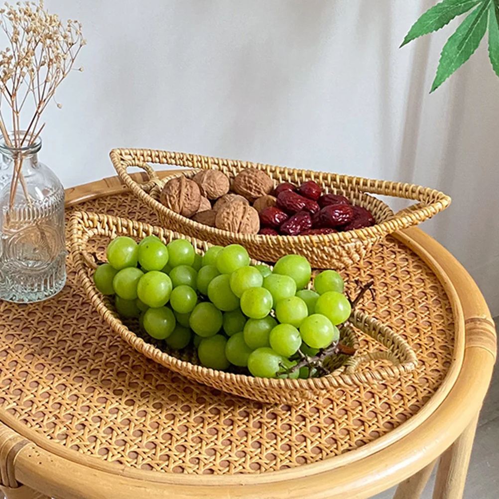 

Rattan Bread Basket Woven Natural Storage Organizer Desktop Holder Kitchen Fruit Serving Basket Vintage Style Storage Organizer