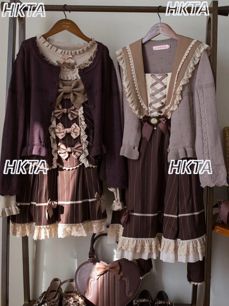 

Винтажный вязаный кардиган Лолиты с большим круглым вырезом, женские свитера Лолиты, осенние милые плиссированные свободные черные свитера с длинными рукавами, топы