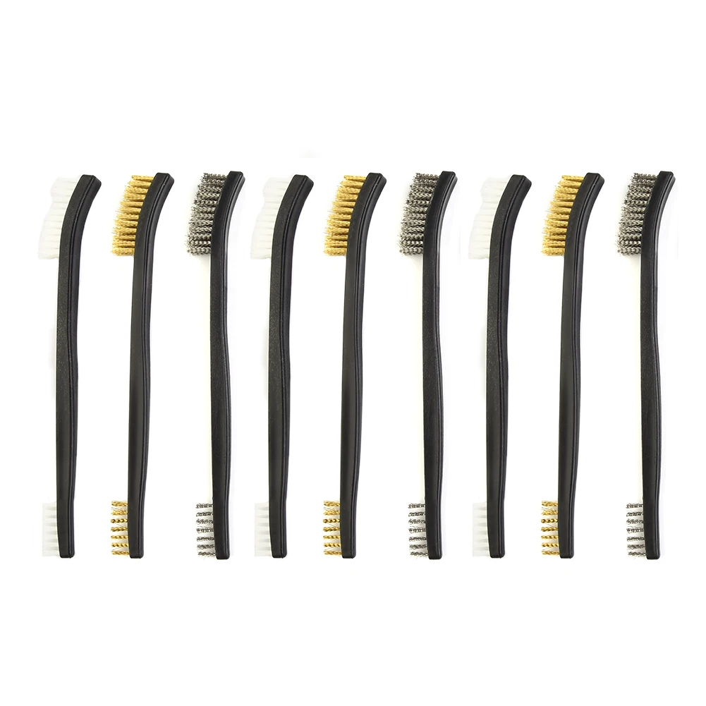 9Pcs Wire Brush Brass Nylon Steel Brushes Dual-head 17cm For Metal Rust Removal Cleaning Polishing Trimming Manual Tools