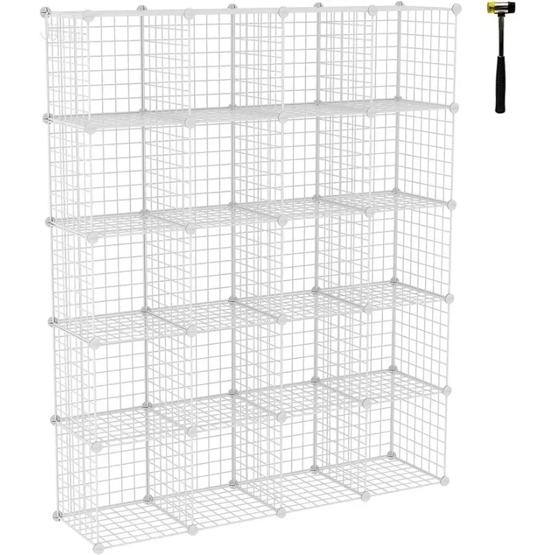 

Металлический модульный стеллаж Wire Cube на 20 ячеек, органайзер C-образной формы, полки для хранения, модульная книжная полка, идеально подходит для спальни