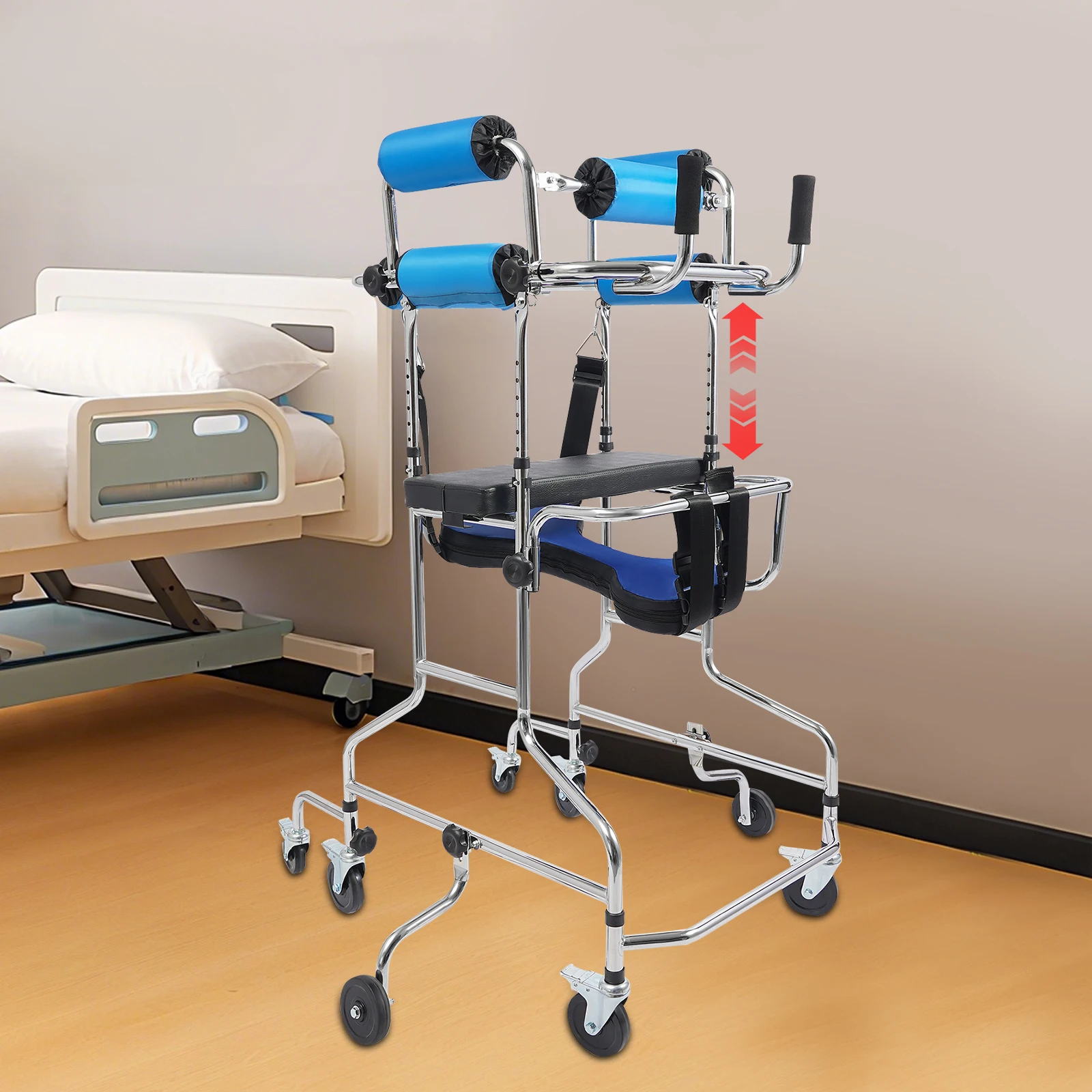 Erwachsenen-Gehhilfe Stehender Rollator 10-stufig Höhenverstellbarer Senioren-Rollator mit Rädern für 150-180cm große ältere Patienten