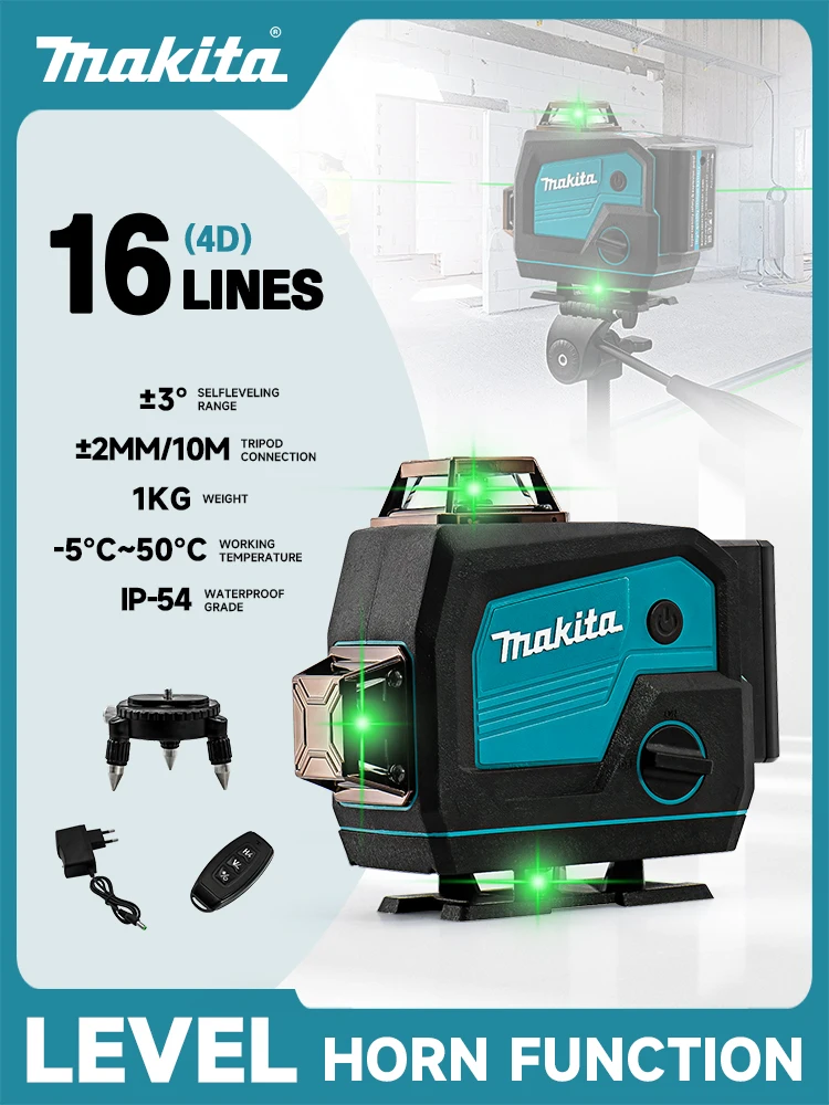 Makita 3D/4D Laser Level 12/16 Lines Horizontal And Vertical With Remote Control High-Precision 360°Self-leveling Laser Levels