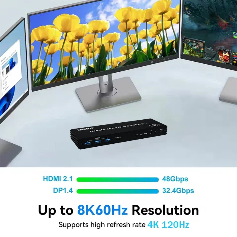 8K HDMI Displayport KVM-переключатель 2x2 4K @ 120 Гц Двойной монитор HDMI DP USB3.0 Переключатель 2 в 2 выхода Расширенный дисплей Поделиться Клавиатура Мышь