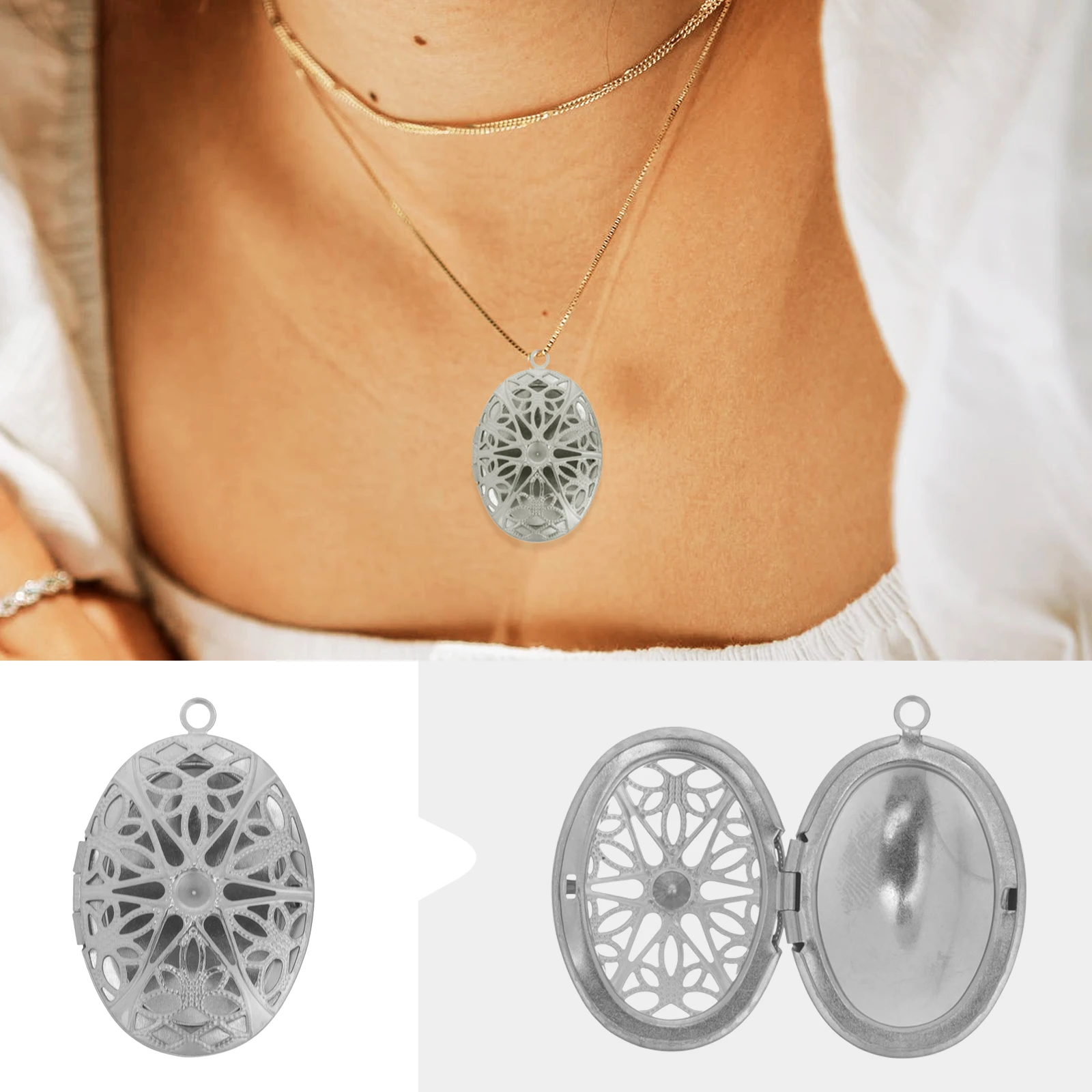 

5pcs Photo Frame Pendants Locket Necklace Pendant Charm Diy Decorative Jewelry For Women Birthday Valentine Gift Clavicle Chain
