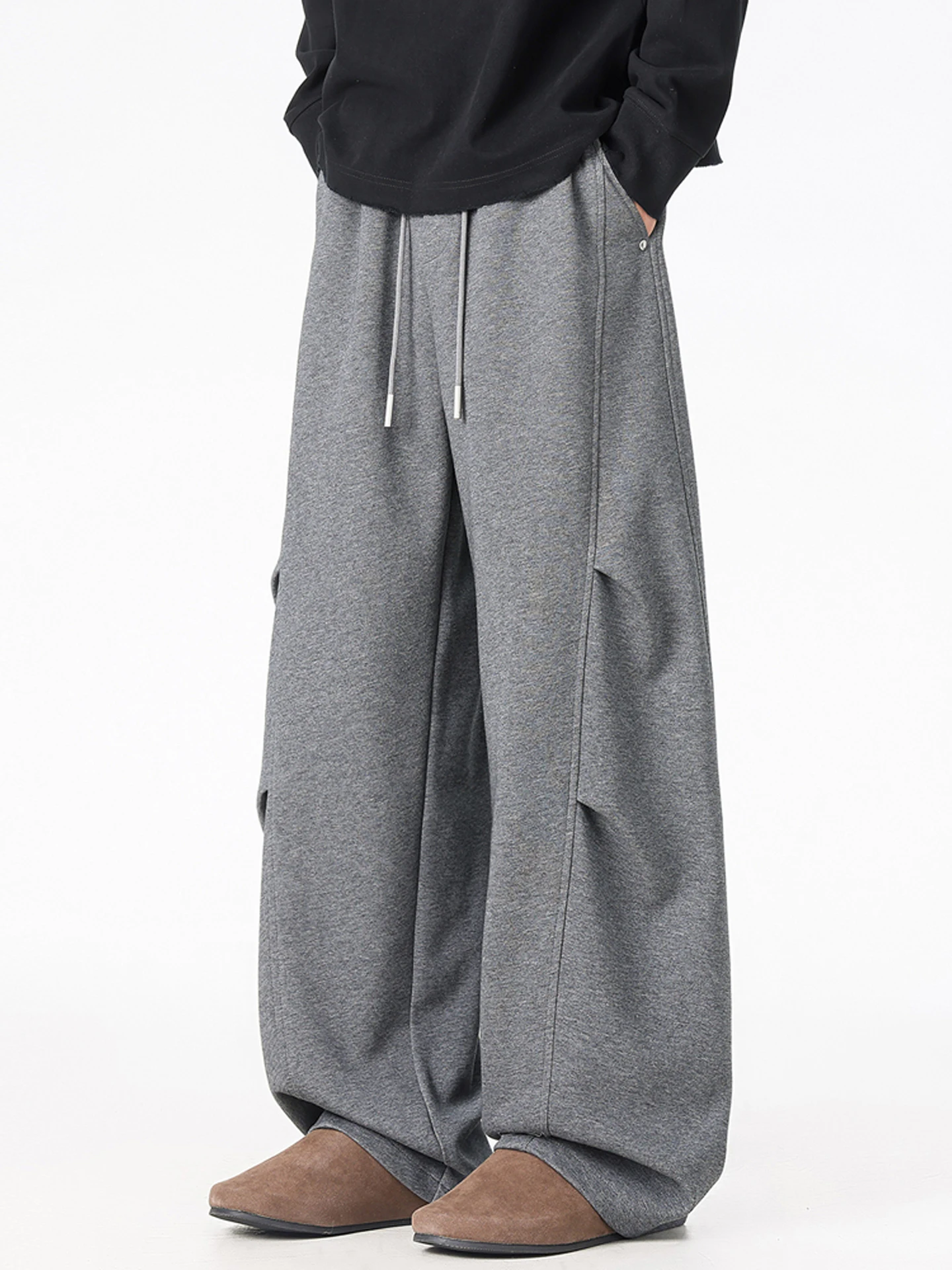 

American Style Loose Fit Straight Leg Men's Cargo Pants Deep Grey Spring Trendy Brand Wide Leg Long Pants Casual Trousers