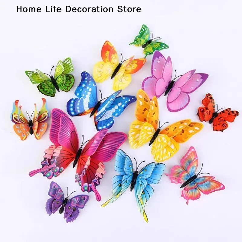 12Pcs 3D Butterfly Wall Decor Double Layer Colorful Butterfly Stickers for Wedding Party Home Refrigerator Decor