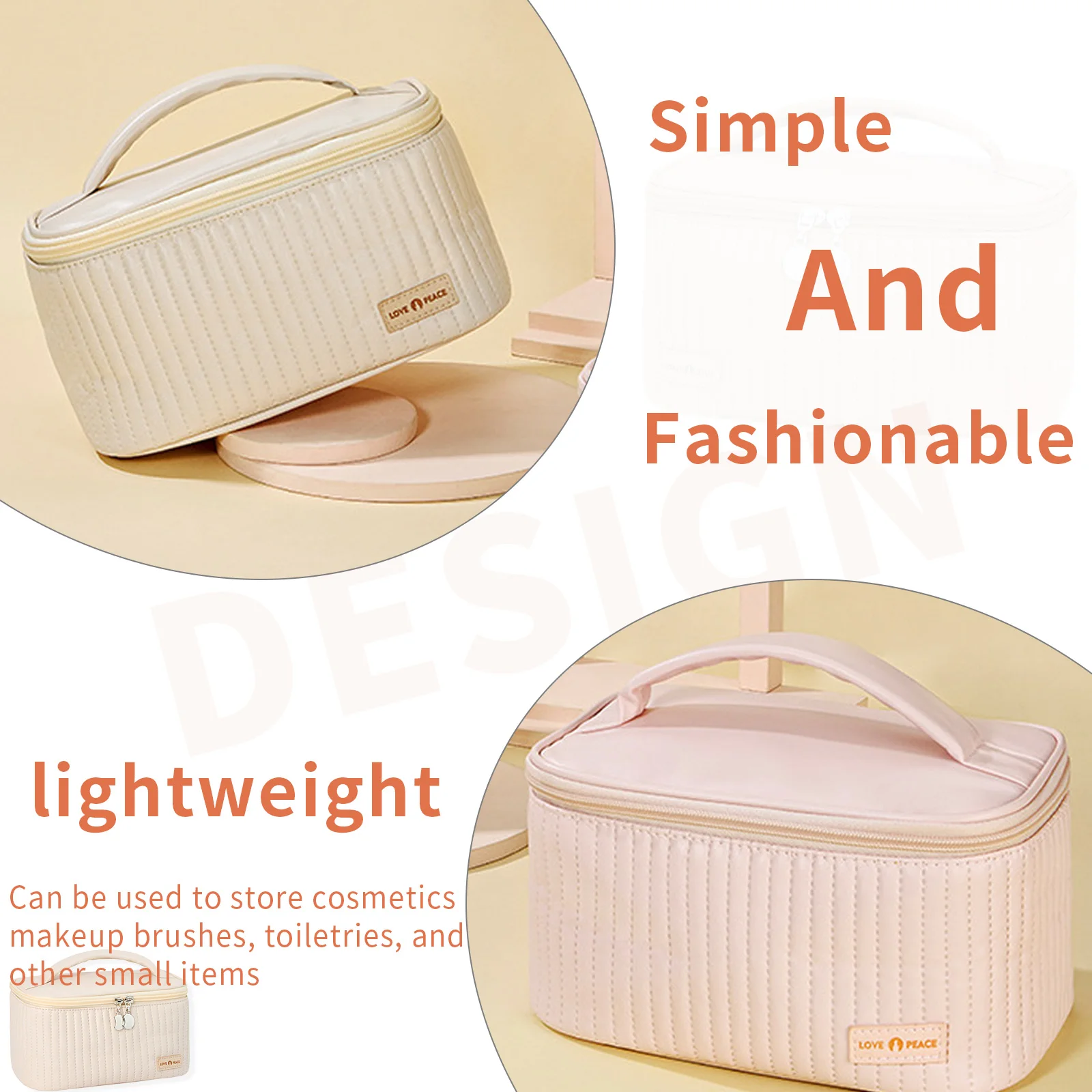 Cake Cosmetic Bag Solid Color Pu Makeup Bag Multifunctional Portable Toiletry Bag Water-Resistant For Women