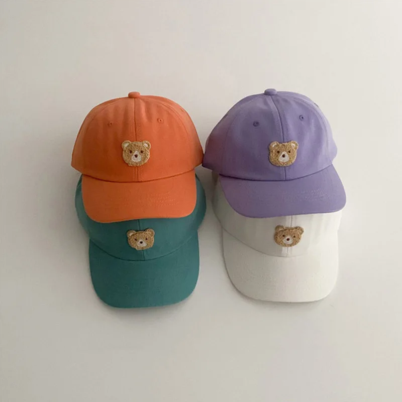 Cartoon Bear Baby Baseball Cap Cute Solid Color Cotton Toddler Peaked Hat Korean Adjustable Kids Boy Girl Sun Hats