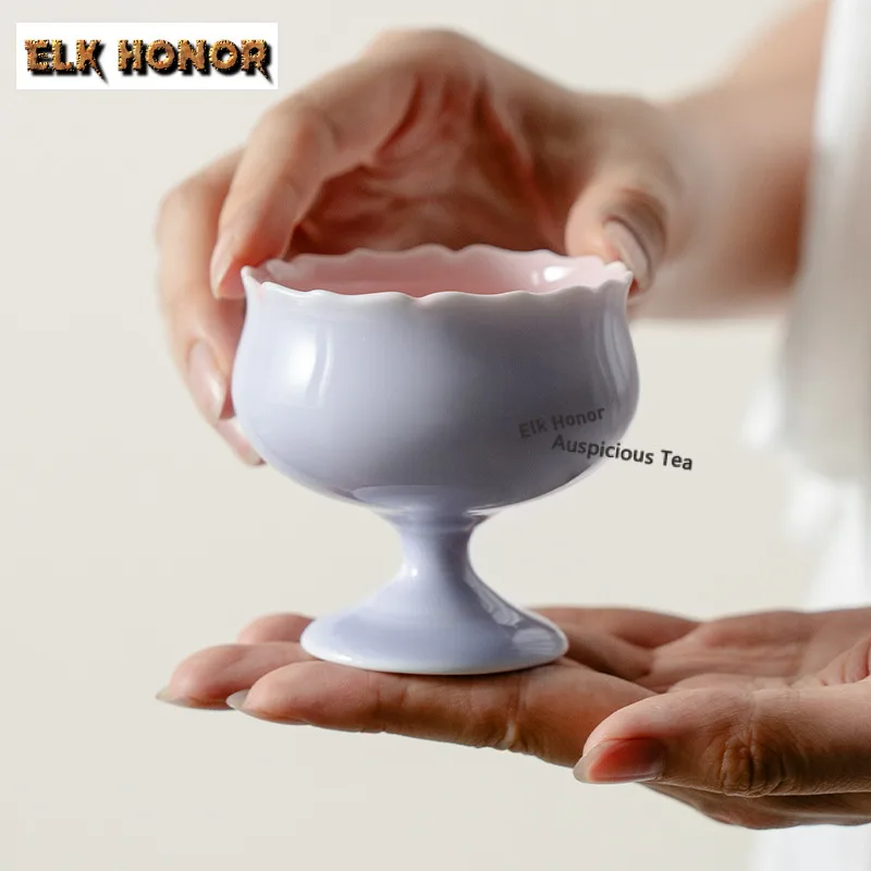 

100ml Taro Paste Purple High-footed Lotus Petal Teacup Zen Tea Bowl Jug Tea-tasting Personal Cup Chazhan Master Cups Tea Service