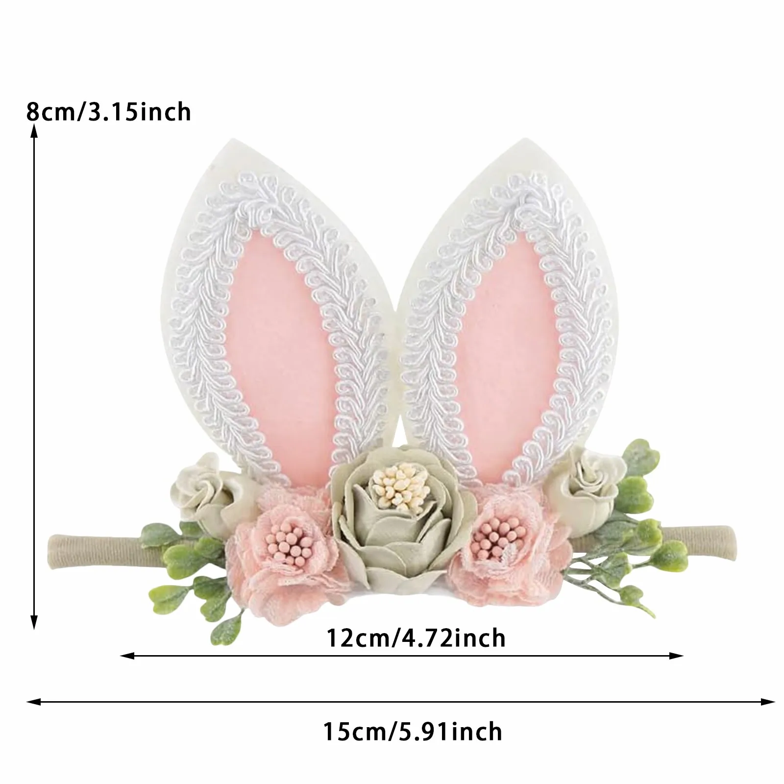 Squiggle Clip Bunny Rose Ears عيد الفصح عصابات الرأس للفتيات الصغيرات زهرة تاج الربيع عصابات الرأس مقاطع كبيرة #3