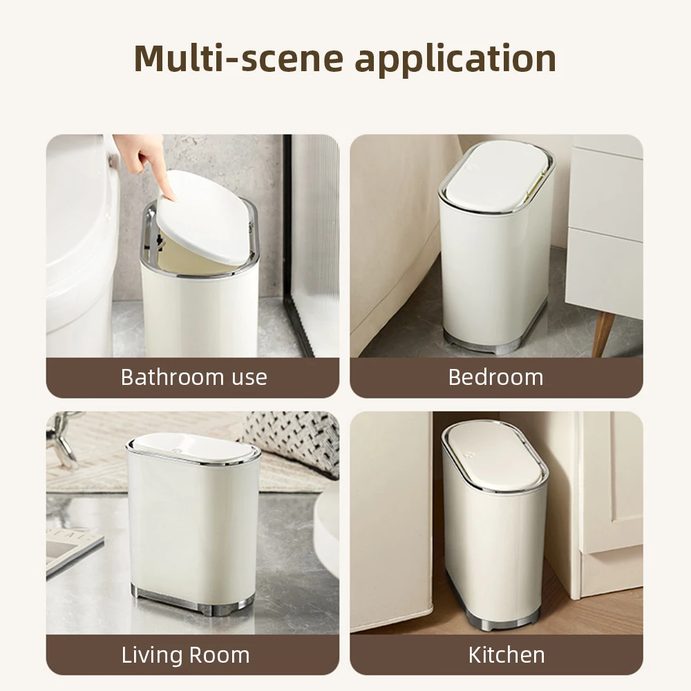 Press Bathroom Trash Can with Lid Light Luxury Toilet Narrow Waste Bins Living Room Waterproof Garbage Can Kitchen Dustbin