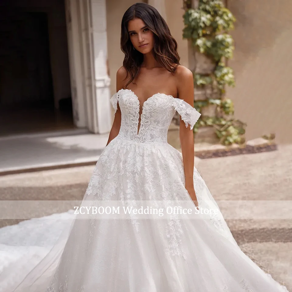 Robe De mariée personnalisée, épaules dénudées, sans manches, avec des Appliques en dentelle, Corset au dos, robes De mariée, 2025