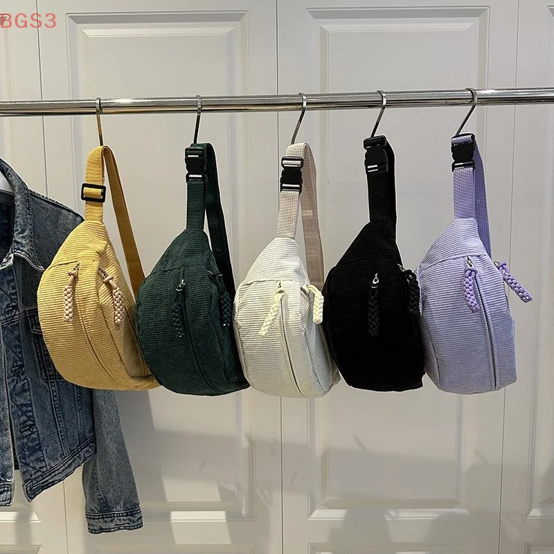 

2025 New Style Fashion Corduroy Chest Bag Sports Single-Shoulder Bag Simple Solid-Color Large-Capacity Crossbody Bag