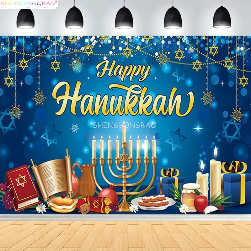 Judaism Happy Hanukkah Background Jewish Jesus Passover Candlestick Candles Kwanzaa Bread Decor Photography Backdrop IS-02