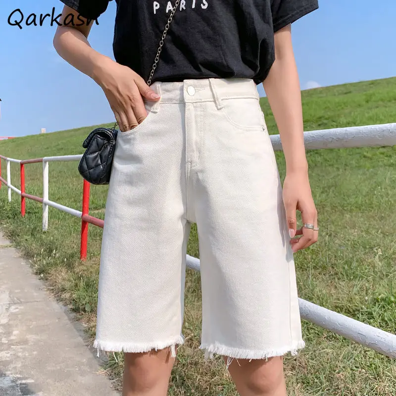 

Jeans Women Knee Length Solid Fashion Loose All-match Simple Cozy Students Korean Style Vintage Harajuku Ins Streetwear Retro