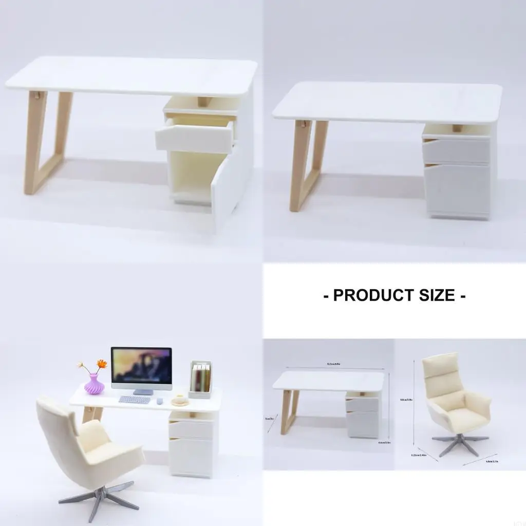 

D7YD Compact Office Furniture Mini Set 2Pcs Realistic Detailing For Creative Miniature Projects