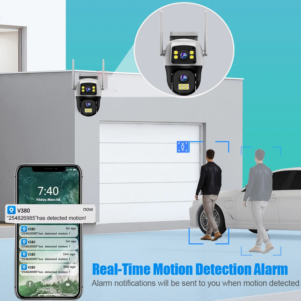 V380 Pro 8MP Dual Lens PTZ IP Camera, WiFi/4G Outdoor Dual Screen AI Human Detection Security Protection Two-way Audio
