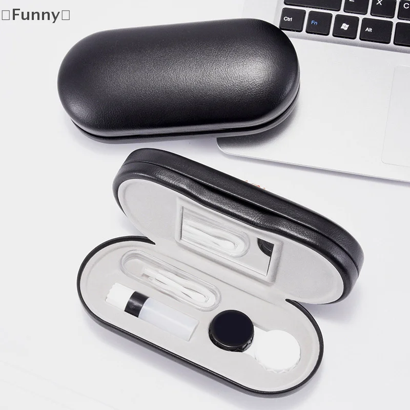 2 In 1 Double Layer Glasses Box Contact Lens Case For Men Women Creative Dual Use Glasses Case Eyewear Leather Box Unisex Gift