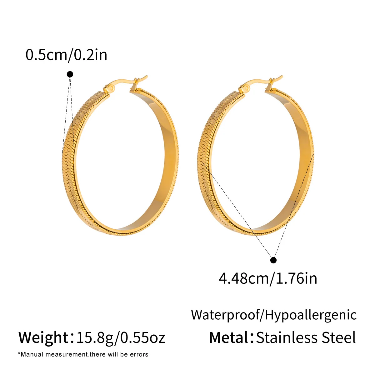 DIEYURO 316L Stainless Steel Trendy Golden Shiny Wavy Snake Bones Texture  Hoop Earrings Lady Waterproof Fashion Jewelry Gift