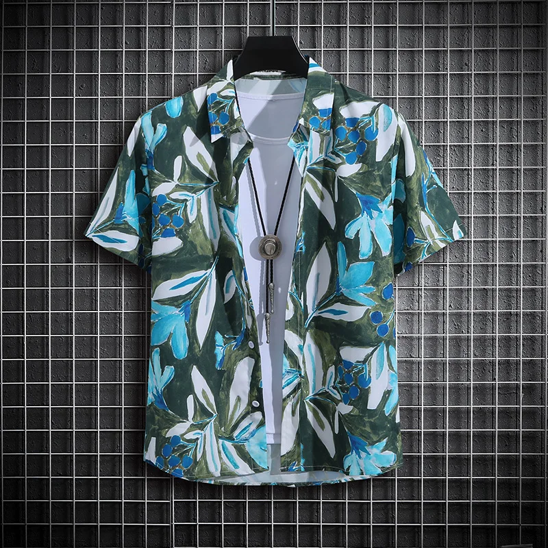 【14 colors】Men\'s Tropical Short Sleeve Printed Shirt  Unisex  Casual Tops