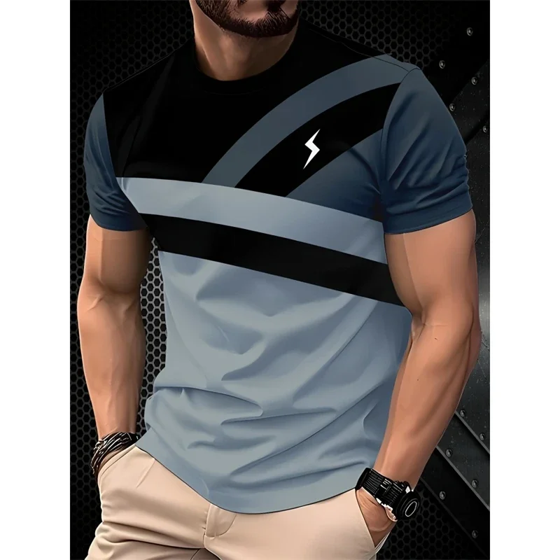 Simple Fashion Contrast Color T Shirts For Men Summer Trendy Short Sleeve 3D Printed T-shirts Loose Streetwear Daily Wear Tees