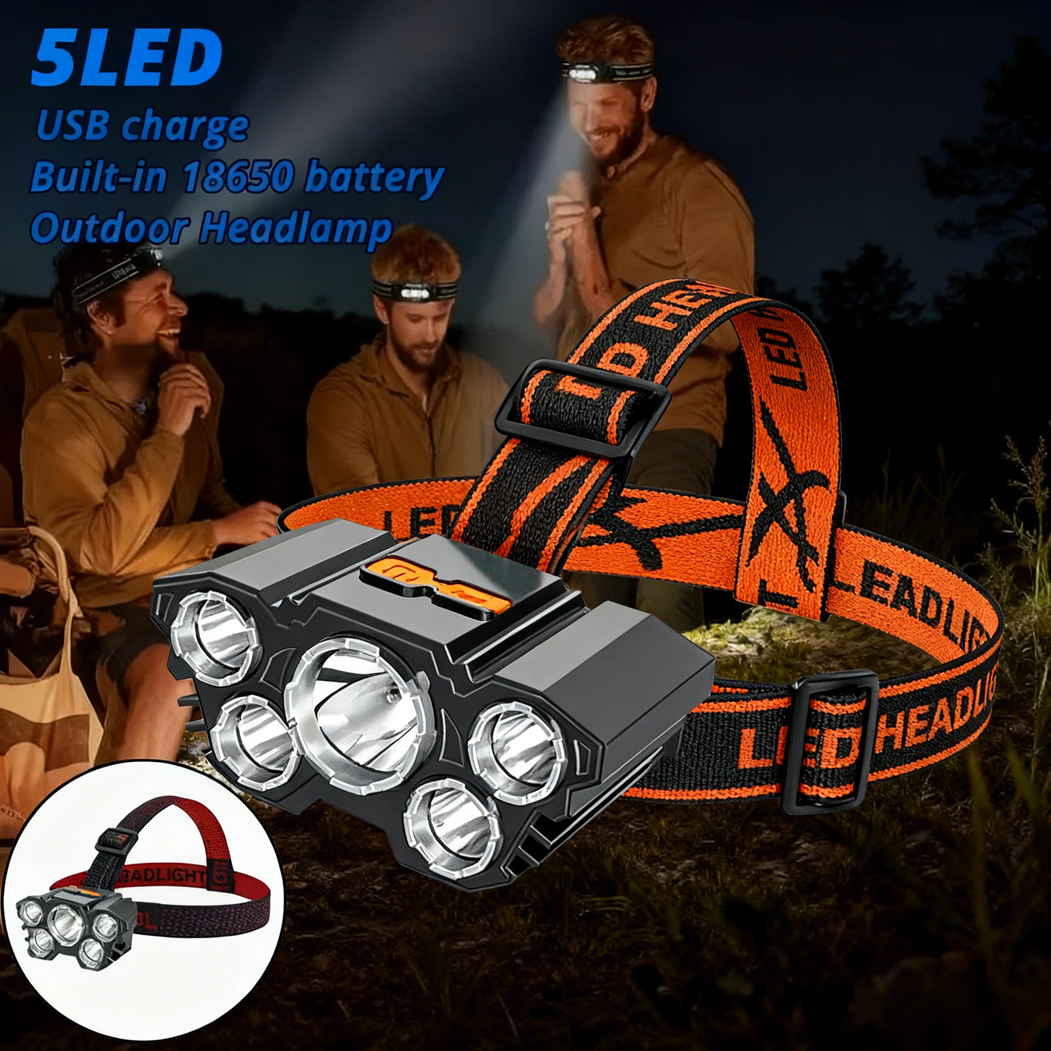 5 LED السوبر مشرق كشافات الصيد ضوء العمل USB قابلة للشحن 18650 بطارية رئيس الشعلة للمشي التخييم في الهواء الطلق SOS ضوء #1
