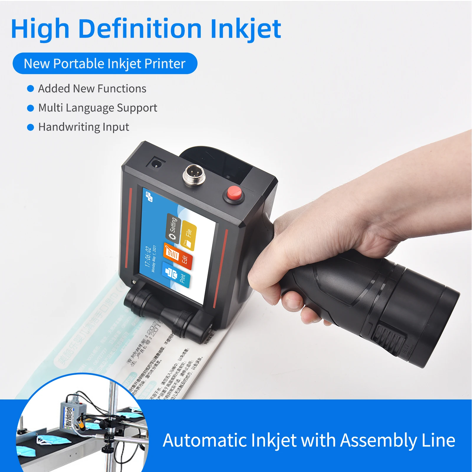 Handheld Printer Portable Inkjet Printer High Definition Inkjet Code Printer with 4.3 Inch LED Touchscreen Quick-Drying Ink Cart