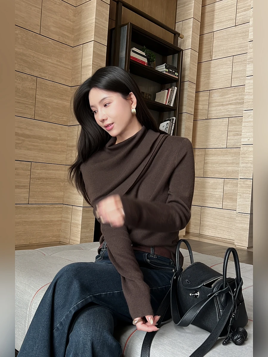 

Simple Knitted Woolen awl Slimming Long Sve Sweater Women's Premium Quali Faionable Design Autumn Season Ladies Top