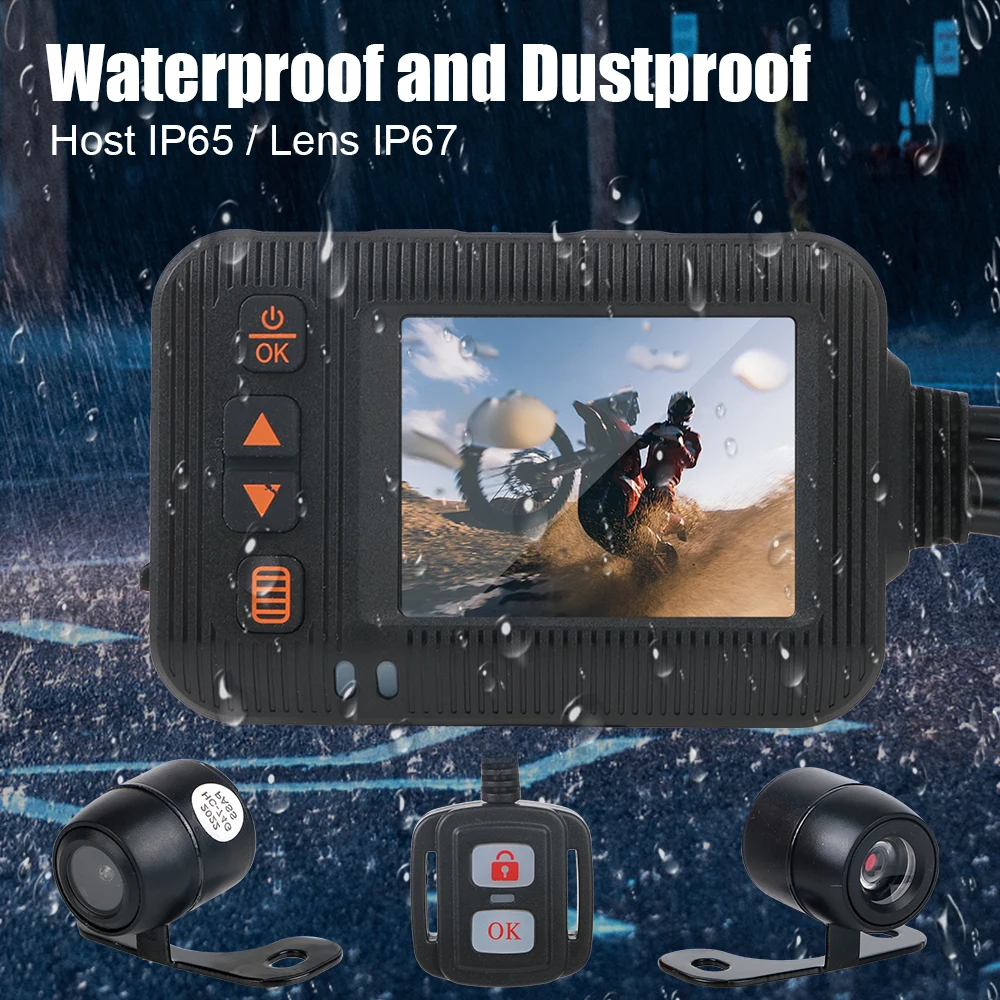 Waterproof Motorcycle DVR Camera Front Rear View Dual Lens USB 2Inch Screen 1080P/720P Dashcam Video Recorder With Holder Switch