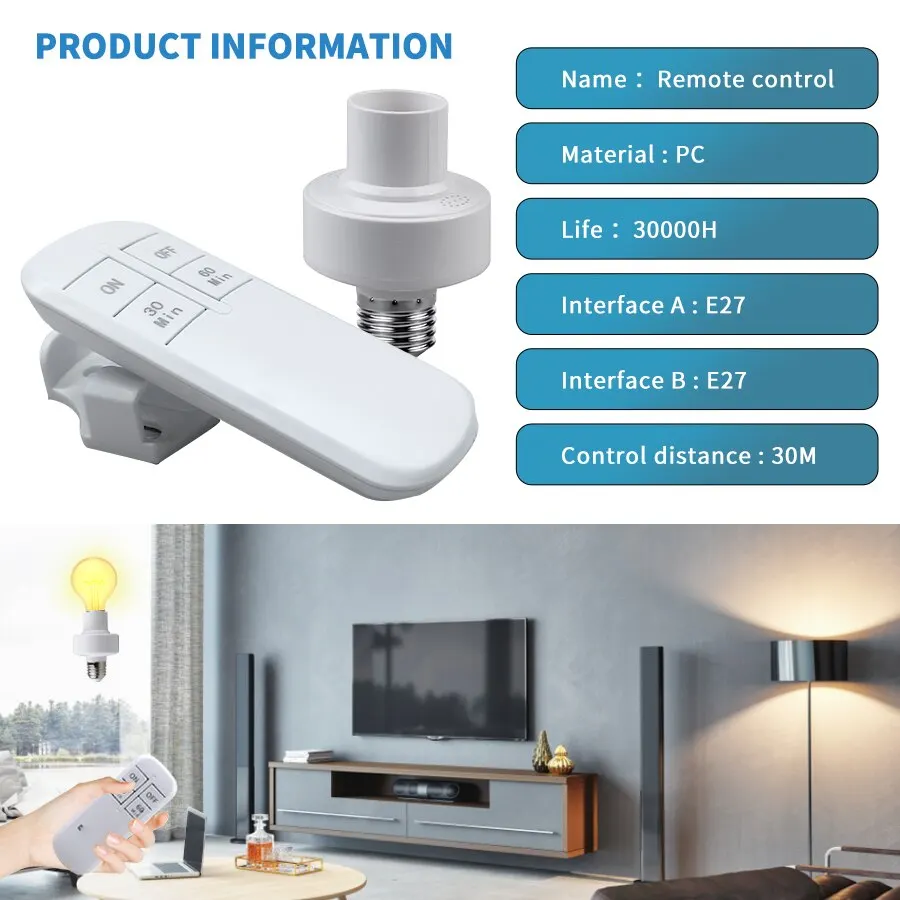 Portalampada E27 portalampada telecomando wireless con 30-60min E27 110V / 220V presa interruttore di alimentazione temporizzazione remota luce