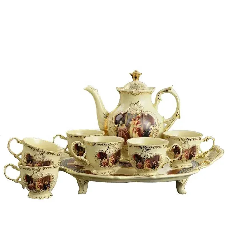 

# Hot Sales Personage Living Room Home Decors Porcelain Coffee & Tea Sets European Hot Selling 8 Pcs Europe Ceramic Tea Pot Cust