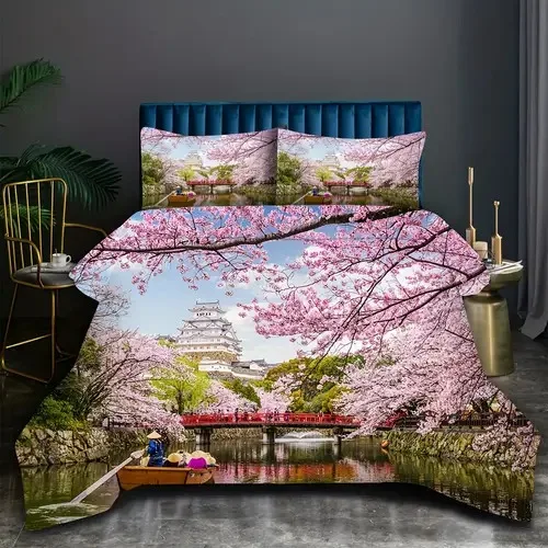 غطاء لحاف Cherny Blossoms غطاء لحاف بخلفية أزهار Cherny مناسب للأطفال والكبار ناعم وجيد التهوية