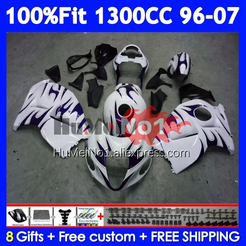 Fairing For SUZUKI Hayabusa GSXR-1300 GSXR 1300 White blk CC 125No.283 GSXR1300 1996 1997 1998 1999 2000 2001 02 03 04 05 06 07