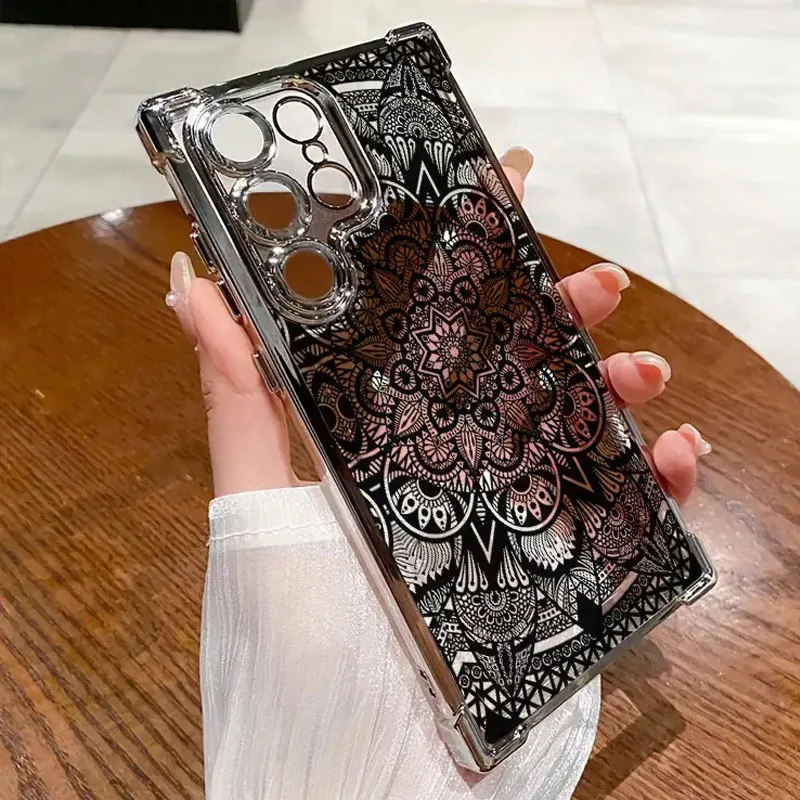For Samsung Galaxy S25 S24 S23 S22 Ultra Plus S20 FE A56 A55 A53 A52S A54 A33 A34 A32 A73 5G Black Lace Pattern Clear Phone Case view 2