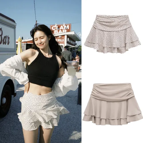 Imagen 2 del producto ETJ 2025 novedad de verano para mujer, moda sexy, estilo de chica caliente, decoración apilada con volantes, Falda corta de cintura media, pantalones