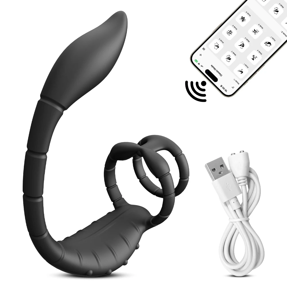 Penis Ring Cock Rings App Control Vibrator for Men Prostate Massager Dual Anal Vibrating Butt Plug Anal Sex Toy for Men