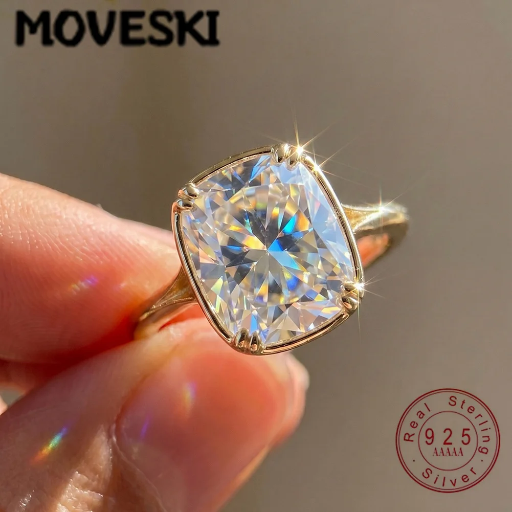 S925 Sterling Silver 1 Carat Square Moissanite Ring Four Prong Double Shank Paved Wedding Engagement Jewelry For Women