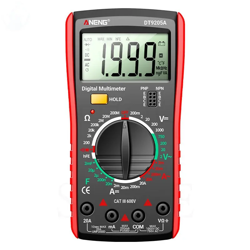 Portable LCD Digital Multimeter AC/DC Voltage Diode Tester Current Resistance Meter Ammeter Multitester with Test Probe  DT9205A
