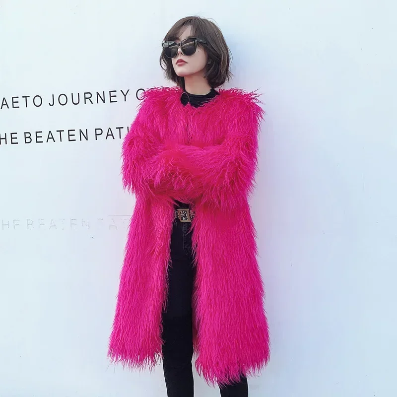 Autumn Winter Jackets Women Faux Fur Long Coat Cardigan Maxi Loose Elegant Y2k High Street Thick Fur Jacket Streetwear Coats