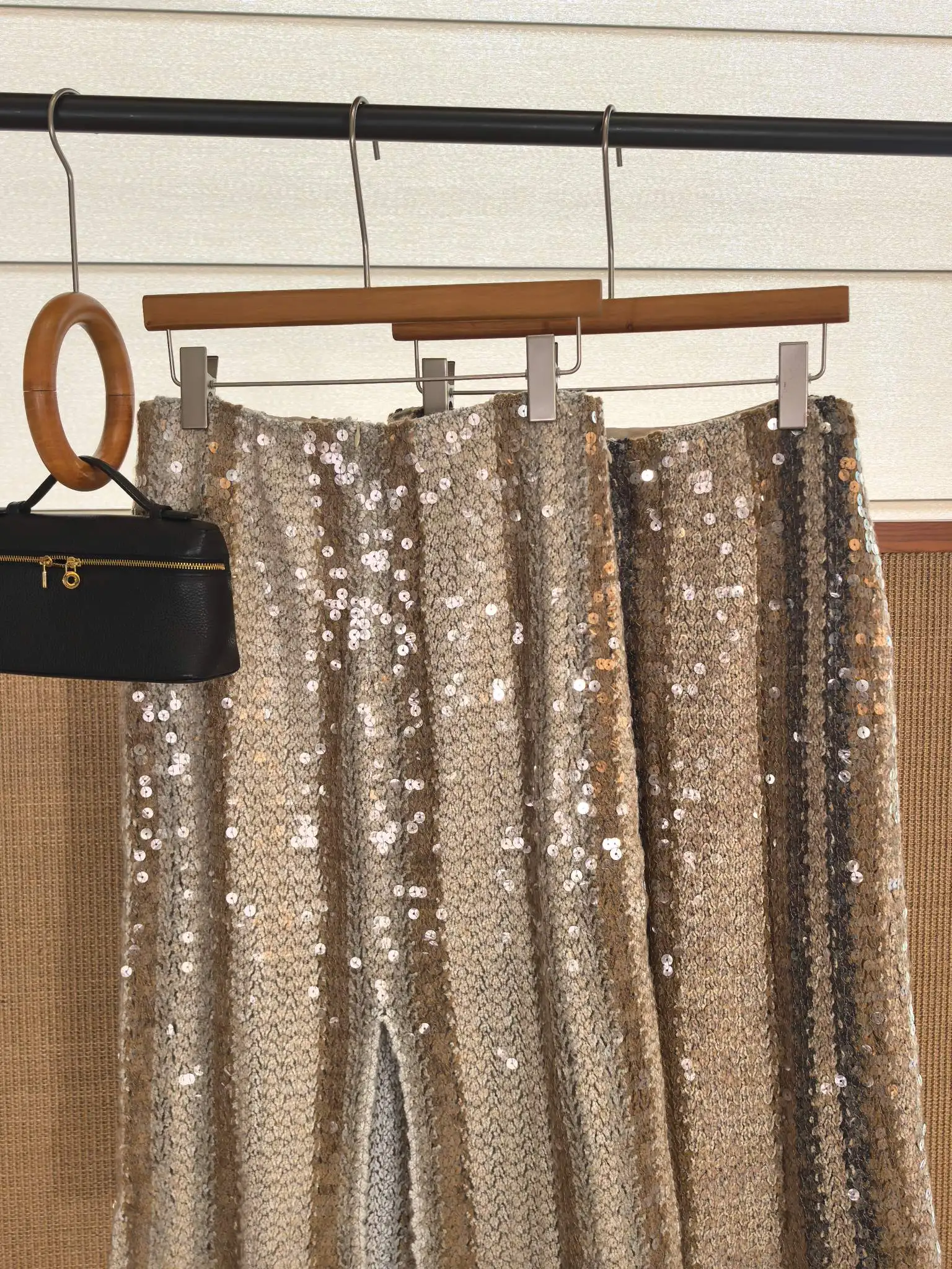 Summer Women's Sequined Midi Skirt Gradient Metallic Knit Elegant Party Evening Dress