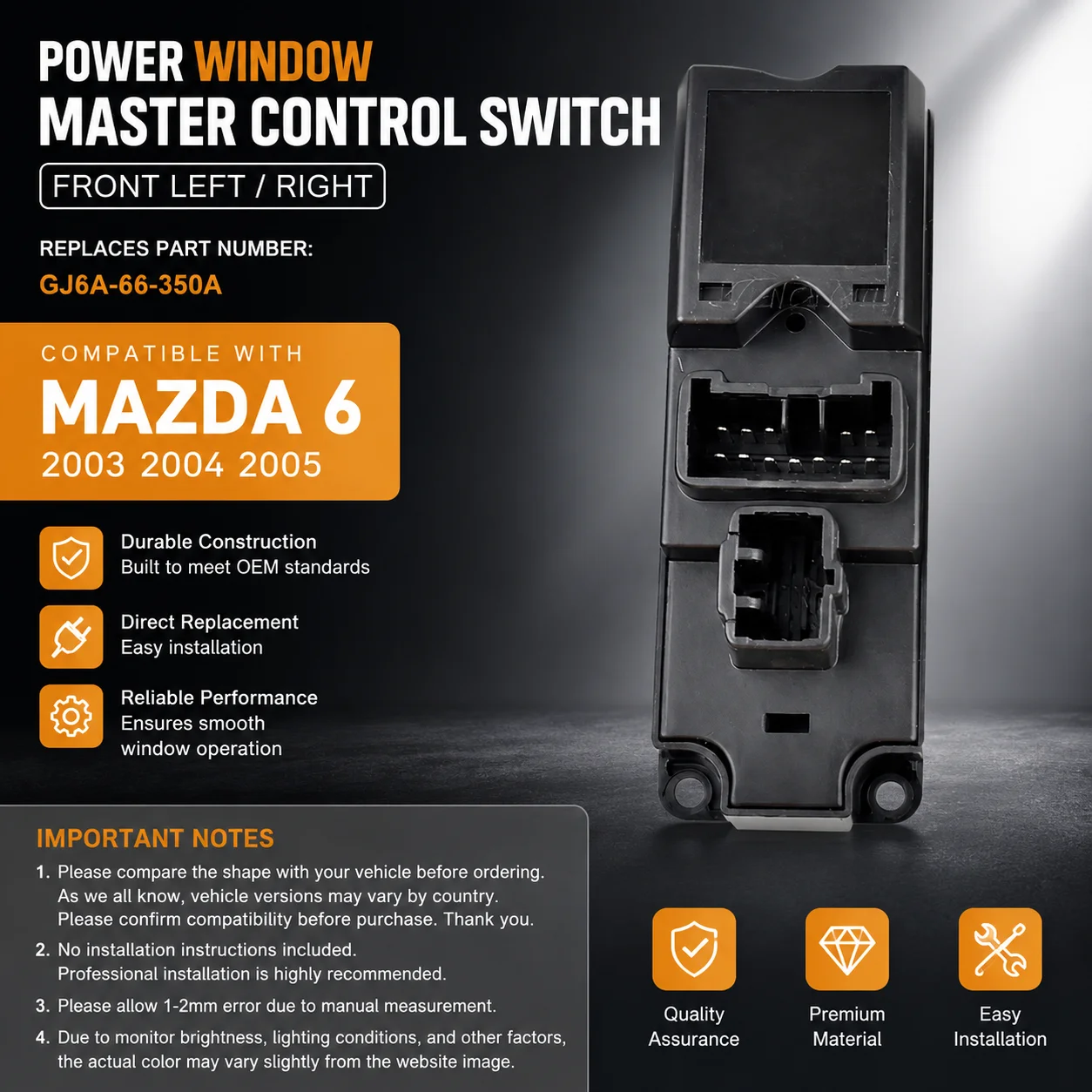 NEW Front Left Right Car Electric Power Master Window Switch for Mazda 6 2003 2004 2005 GJ6A-66-350A High-Quality Fast Shipping