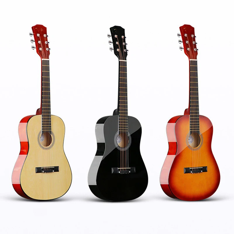 36 Inches Folk Guitar Beginners Practice Wooden Guitars Adults Children Universal Guitars 6 Strings Rounded Corner Bright Guitar