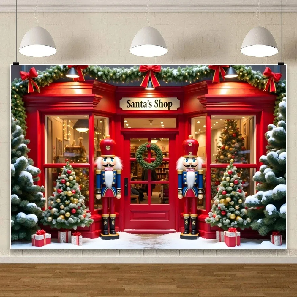 

Christmas Tree Nutcracker Gift Photography Backdrop, Santa Claus Toy Store Children's Home Photography Christmas Party Backdrop