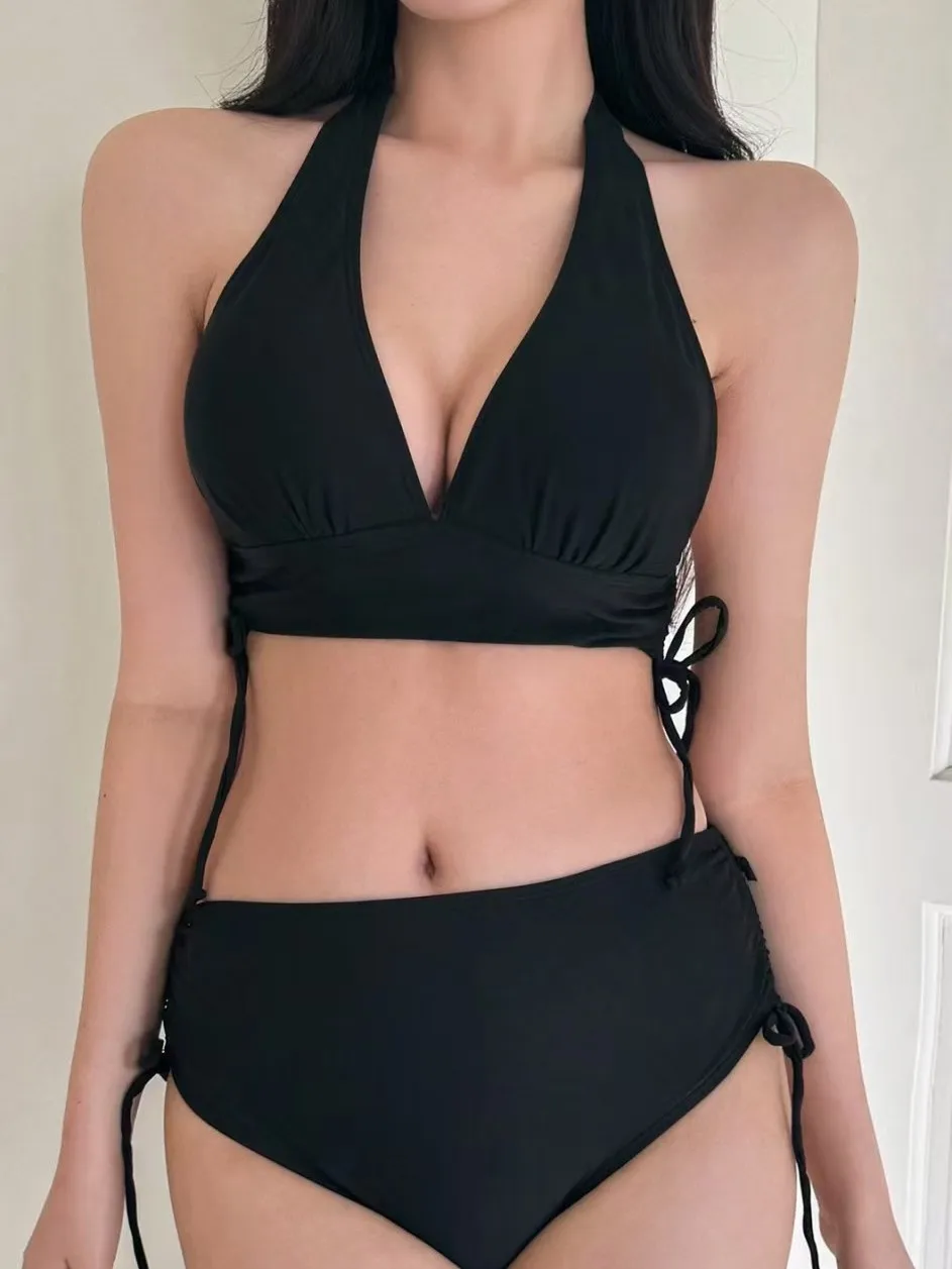 

Соблазнительный бикини-комплект: элегантный пляжный купальник цвета «уголь», регулируемый, с высокой талией, для отдыха на море!