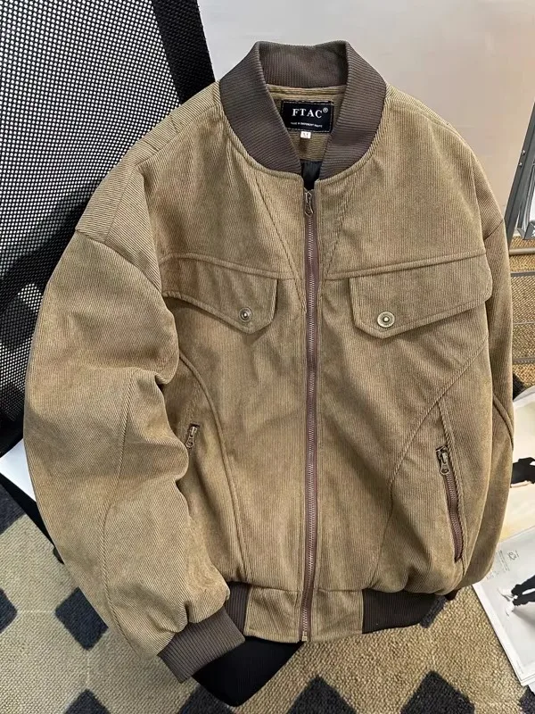 

Ретро-американский куртка-бомбер свободного кроя, повседневная верхняя одежда для работы, осенне-зимняя, модная, в стиле Cleanfit