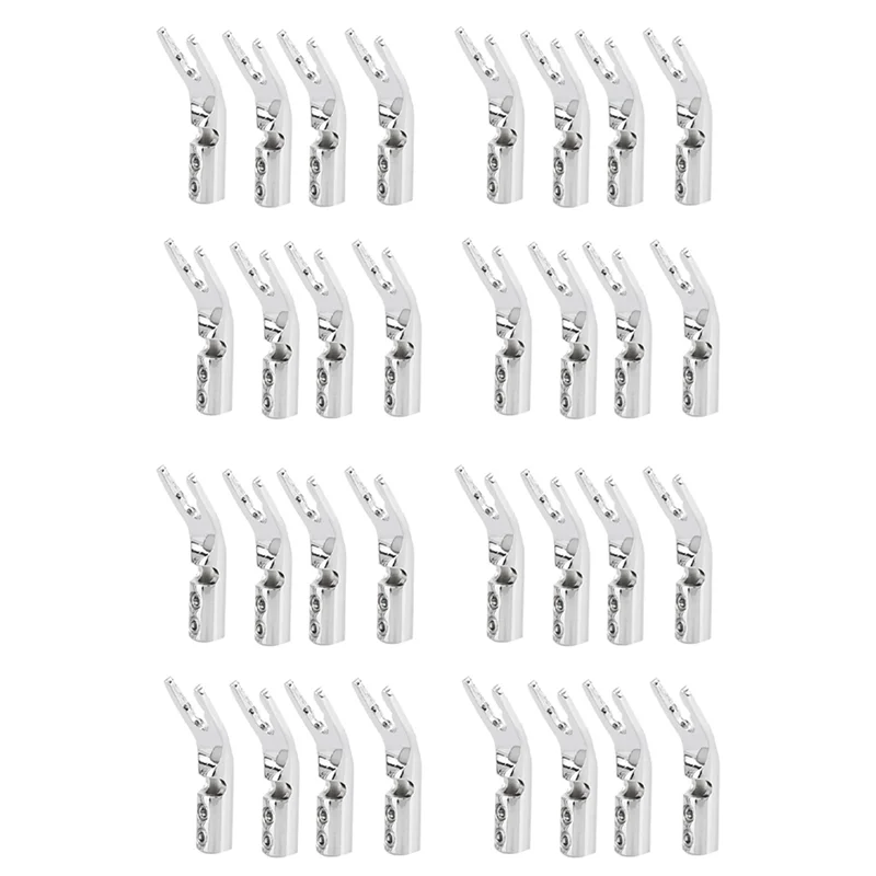 

32PCS HIFI Banana Y Spade U/Y Gold Plated Pure Copper Screw Fork Hifi Speaker Spade Connector Plugs-Silver-Y47A