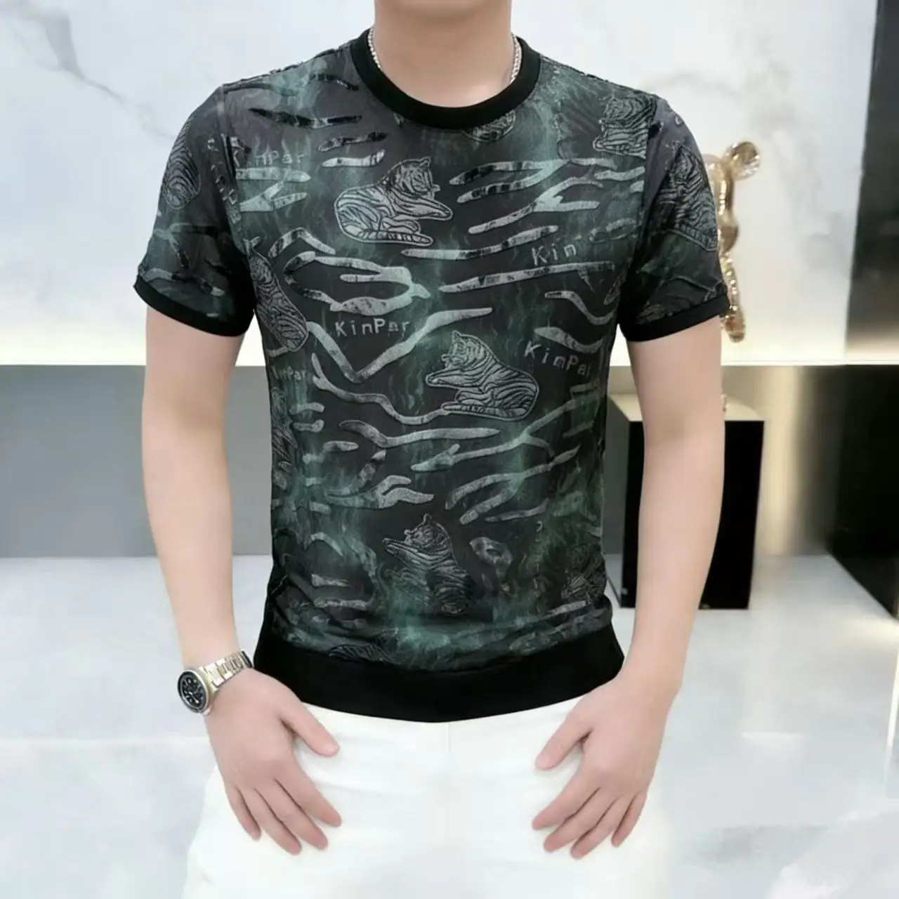 Cool Feeling Breathable T Shirt For Men Short Sleeve Thin Trendy Summer Ice Quality Soft Comfortable Elastic Camisetas De Hombre