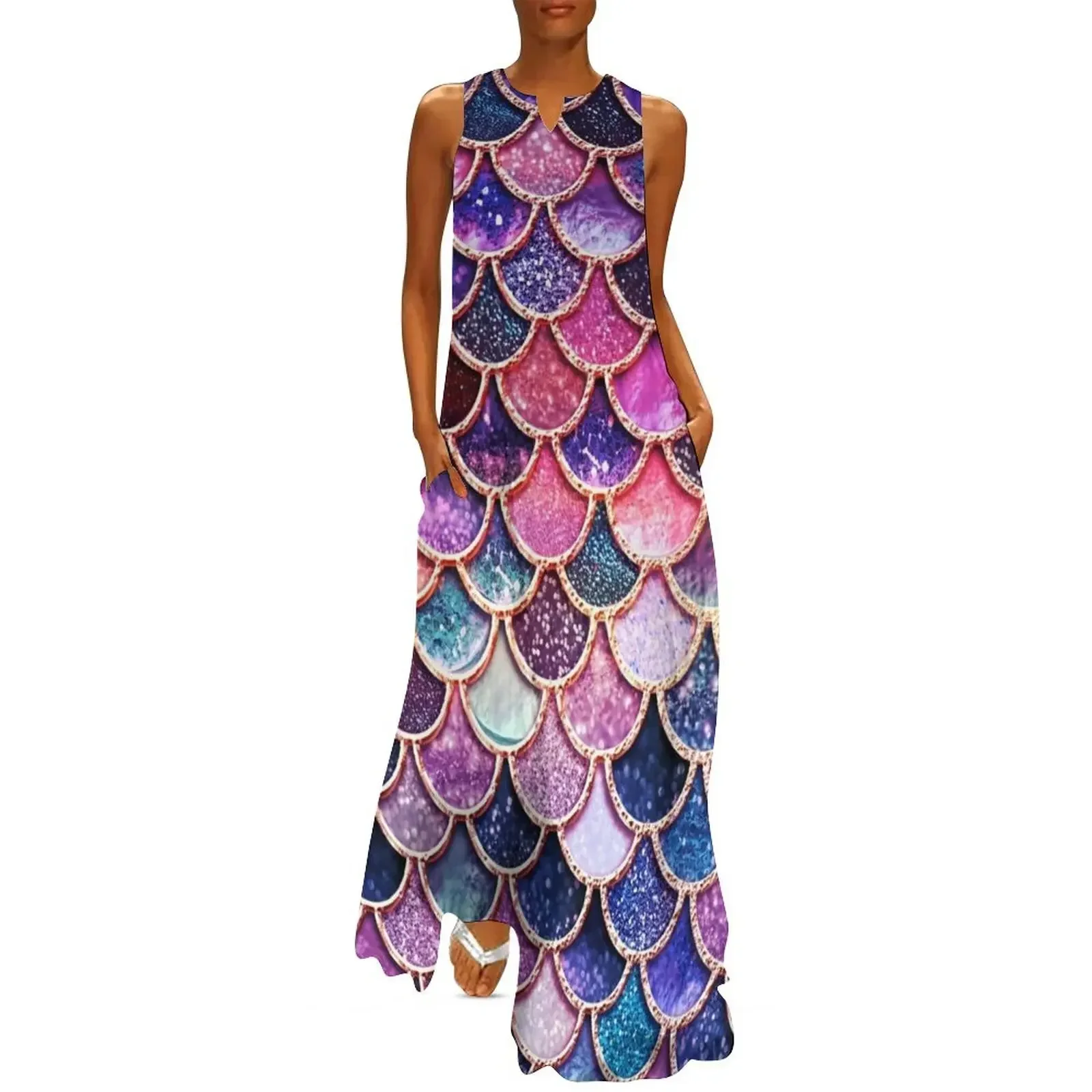 

Pink Sparkle Faux Glitter Mermaid Scales Long Dress african dresses for woman Elegant gown Evening dresses women dress Dress